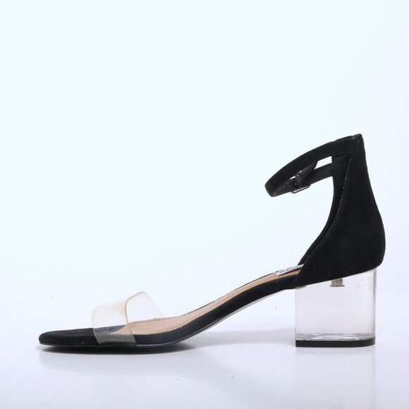 Steve Madden Inspired Leather Ankle Strap Clear Heel Sandal Black Women Size 8.5 - Picture 8 of 12